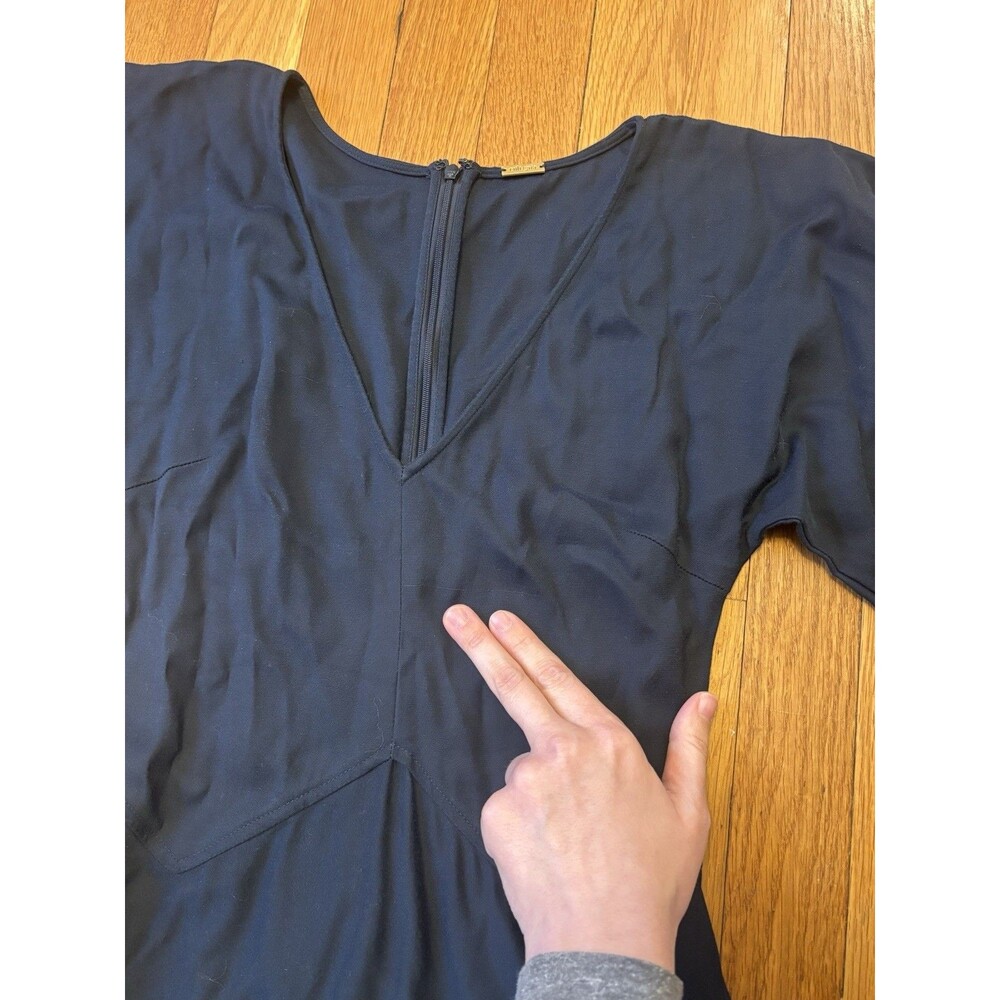 Cult Gaia Vienna Dress Asymmetric Hem Navy Blue Size 0 Puff Sleeve V Neck Maxi - Picture 6 of 9